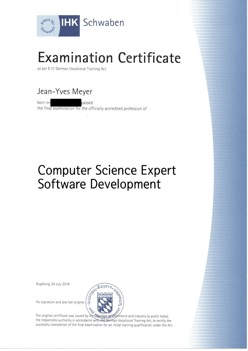IHK Examination Certificate – Computer Science Expert Software Development