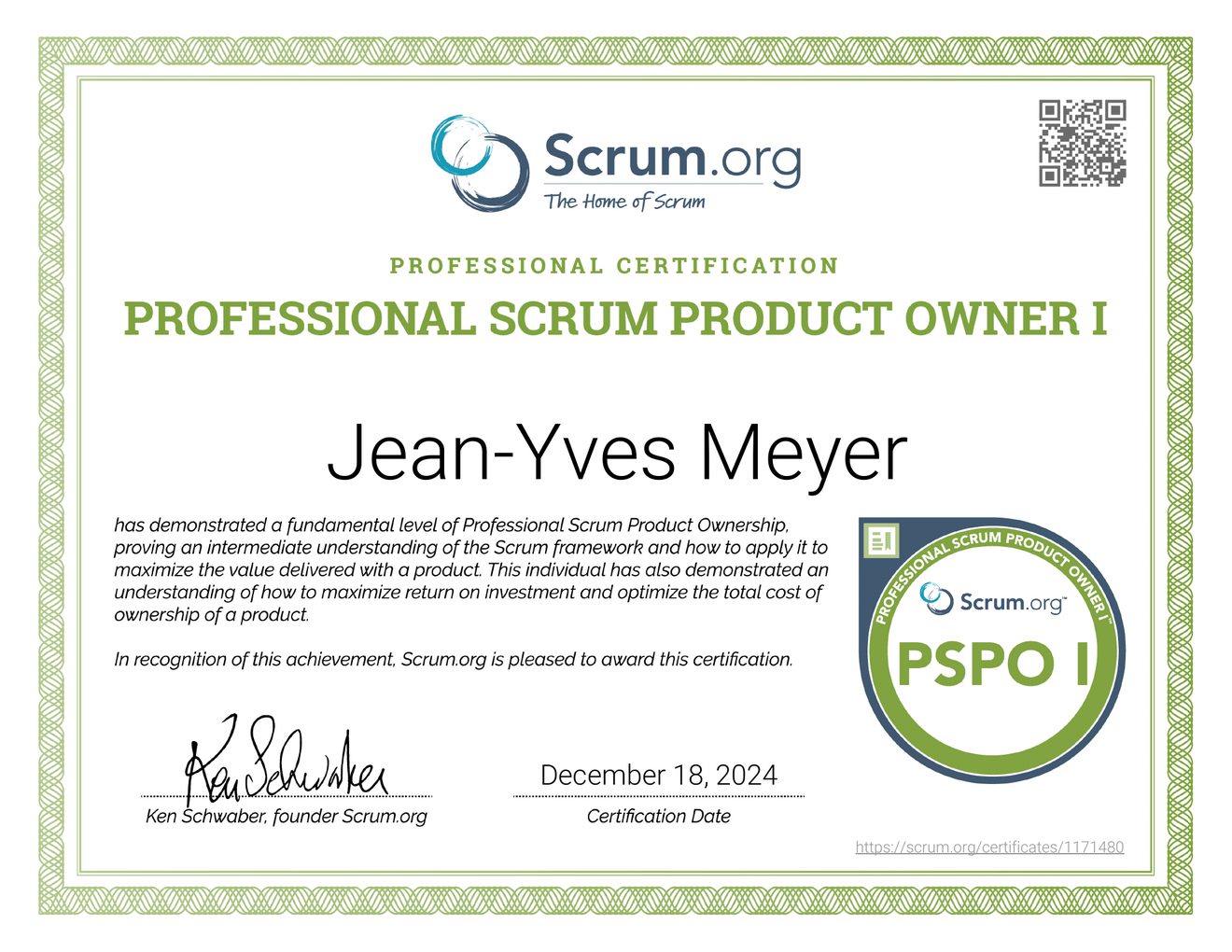 Professional Scrum Product Owner I Zertifikat